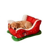 Lit pour chien semi-fermé en polyester, design Père Noël transfrontalier, pour petits chiens, idéal pour l'hiver