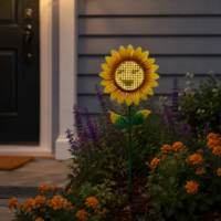 Lampes solaires décoratives LED en forme de tournesol avec visage souriant, étanches IP65, à intensité variable, pour allées de jardin, cour et patio