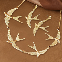 Ensemble de bijoux fantaisie pour femme, 2 pièces : Collier colombe et boucles d'oreilles pendantes oiseau, plaqué or vintage, avec pendentif animal populaire