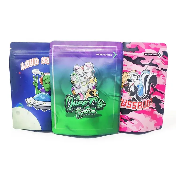 Customized hologram 1 oz 28 grams mylar bags zipper plastic candy packaging transparent holographic bags