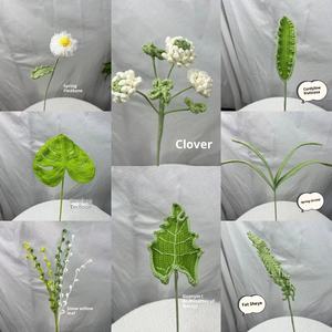 โครเชต์ทำด้วยมือโคลเวอร์สี่ใบถักฤดูใบไม้ผลิใบไม้ประดิษฐ์ดอกยูคาลิปตัสกระดองเต่าไม้ไผ่ - Product Image 3