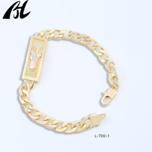 طقم أساور ذهبية L-700 بتصميم شخصيات دينية، ميدالية القديس مع رداء أخضر/وردي وهالة، مجوهرات كلاسيكية تعكس الإيمان - Product Image 5