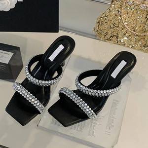 Nouvelles sandales à talon fin en chanvre, style pieds nus, à enfiler, avec strass croisés, pour l'été 2026 – Prêtes à l'emploi, en promotion. - Product Image 1