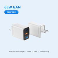 Chargeur GaN 65W avec prise UK, 2 ports USB-A et USB-C, adaptateur mural à charge rapide avec affichage numérique LED de la puissance pour téléphone, tablette, ordinateur portable