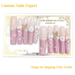 เล็บ<span class=keywords><strong>ปลอม</strong></span>เจลสีชมพูรูปโบว์ผีเสื้อ 3 มิติ แบบกดติด ชุด 10 ชิ้น ขายส่ง อุปกรณ์ทำเล็บอะคริลิคทำมือ เล็บ<span class=keywords><strong>ปลอม</strong></span>ทรงเหลี่ยมยาว - Product Image 1