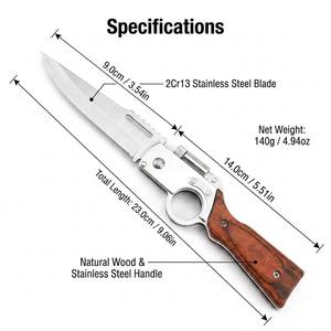 Cuchillo Plegable S90V de Acero Inoxidable con Borde Serrado y Mango de Madera Natural de 23cm, Acabado de Titanio, DIY OEM - Product Image 2