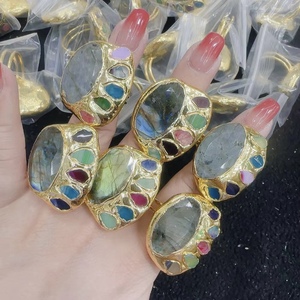 BD-L2086 독특한 디자인 곰 발 labradorite 반지 선물 장미 석영 반지 고급 보석 녹색 aventurine 커프 반지 - Product Image 1