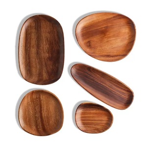 Juego de bandejas de madera de acacia, 5 piezas, acabado natural, para café, té, desayuno y aperitivos - Product Image 1