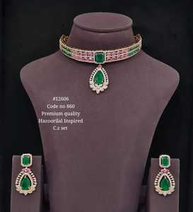Juego de Joyería con Collar de Circonia Cúbica 12606, Aretes con Perlas Verdes y Rosas, Piedra Doble, Chapado en Oro, para Mujer, para Bodas y Fiestas - Product Image 3