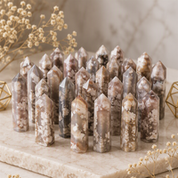 Nouveautés : Artisanat en pierres semi-précieuses – Tour de cristal en agate fleur de cerisier naturelle à vendre