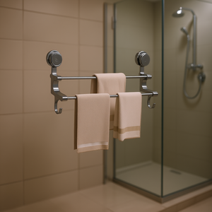 Porte-serviettes en acier inoxydable 70 cm à fixation par ventouse, double barre, organisateur de salle de bain, design moderne - Product Image 2