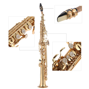 Laiton droit Soprano Sib B plat Saxophone Saxophone Instrument à vent coquille naturelle clé sculpter motif avec étui de transport - Product Image 4