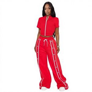 Vente flash d'automne, ensemble deux pièces pour femmes, survêtement, haut court à manches courtes, pantalon décontracté - Product Image 1