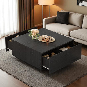 Kainice hiện đại sang trọng Walnut đồ nội thất bằng gỗ vuông Bàn cà phê phòng khách trung tâm bảng với 4 ngăn kéo lưu trữ - Product Image 1