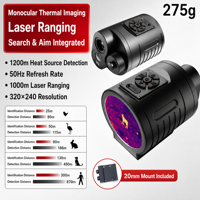 Monoculaire thermique 320x240 avec télémètre laser 50Hz 12um, portée de détection 870m, portée de mesure 1200m, zoom 2x-8x pour la chasse