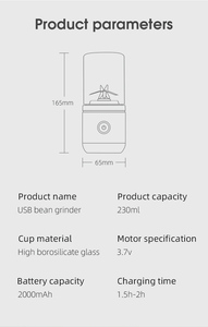 Thiết kế mới nóng bán cao Borosilicate Glass xách tay máy xay sinh tố và máy xay cà phê đậu nghiền tỏi nhỏ USB Mixer Máy xay - Product Image 5