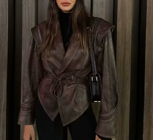 Chaquetas de Motocicleta de Manga Larga para Mujer, Estilo Retro, Cuello de Solapa, con Cinturón, Novedades de Primavera y Otoño - Product Image 2