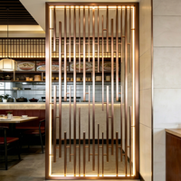 Paravent en acier inoxydable bronze brossé avec éclairage LED intégré, séparateur de pièce en treillis métallique, étanche, style Art Déco pour restaurant