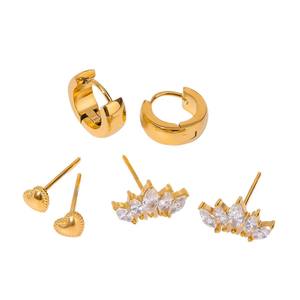 New Hot Sale Customizable Stainless Steel Three Pairs Set Pearl Hammer Pattern Heart <b>Stud</b> Earrings <b>Titanium</b> Steel Trendy Party - Product Image 5