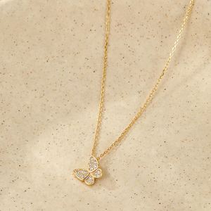 สร้อยคอจี้ผีเสื้อประดับเพชร CZ เงินแท้ S925 ชุบทอง 14K ดีไซน์ทันสมัย สำหรับผู้หญิง รับผลิตแบบ OEM ODM - Product Image 3