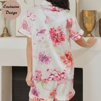 FUNG 8009 Ensemble de pyjama court en satin floral délicat de luxe pour femmes pour la mariée et les demoiselles d'honneur Cadeaux pour la fête nuptiale