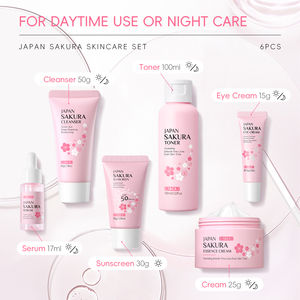 Set de Cuidado Facial Laikou <span class=keywords><strong>Japan</strong></span> Sakura de 6 Piezas con Protector Solar Spf50 Pa+++ Bloqueador Solar para Uso Diurno y Nocturno, Suero Facial y Crema - Product Image 5