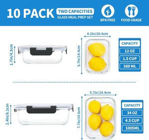 Eco-Friendly 100% BPA-Free Meal Prep Glass Containers with PP Lid Microwave & Freezer Safe Lacquer Techniques - Product Image 2
