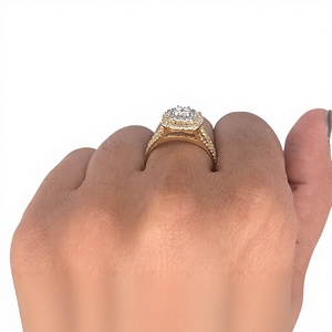 14K Solid Yellow Gold Plated Round Cut Halo Moissanite Engagement <b>Ring</b> <b>Split</b> Shank Bridal <b>Ring</b> for Women - Product Image 3