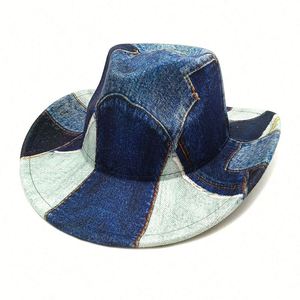 2025 New Arrival Fashion Women Men Jean Denim <b>Patch</b> Style Music Festival Party Hat Traveling Western Cowboy Hat - Product Image 4
