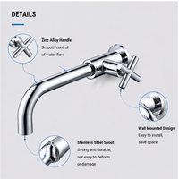 Robinet de cuisine moderne en acier inoxydable à levier unique, chromé, mural, pour lavabo, robinet d'eau froide