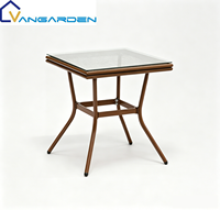 Ensemble table et chaises de salle à manger en rotin tressé, style ferme moderne, confortable et portable, avec plateau en verre, pour hôtel et jardin