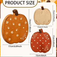 Ensemble de 3 décorations d'automne en bois en forme de citrouille, idéal pour les tables à manger, les cheminées, les étagères et les décorations de Thanksgiving au bureau