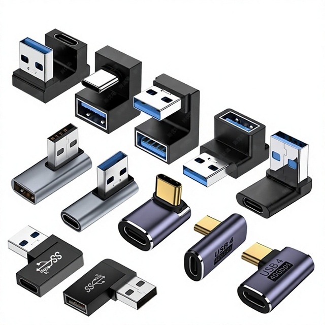 USB Type-C Adapter Male Female Connectors 90-Degree Right-Angle L-Shaped U-Shaped Vertical Bend for Computers Compatible