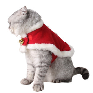 Invierno cálido terciopelo rojo Poncho capa Santa Claus mascota disfraz para gatos y perros patrón a cuadros tela y abrigo <span class=keywords><strong>de</strong></span> nailon con campana - Product Image 5
