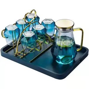 Chất lượng cao thẩm mỹ sang trọng kim cương hình nóng lạnh nước Jug đặt mùa hè rõ ràng Glass Tea Cup Set