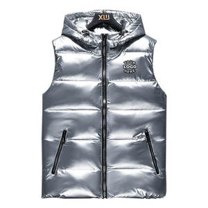 Custom Logo Men's Hooded Winter Vest Black Polyester Windproof Zipper Front Pockets Casual Outerwear - Product Image 4