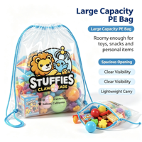 Sac à dos transparent personnalisé en PE avec cordon de serrage, sac en plastique transparent à cordon pour jouets d'enfants, machine à griffes, emballage cadeau