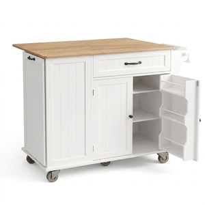 Îlot de <span class=keywords><strong>cuisine</strong></span> blanc <span class=keywords><strong>sur</strong></span> roulettes, table de <span class=keywords><strong>cuisine</strong></span> extensible avec tiroir de rangement, armoire et étagère à épices - Product Image 4