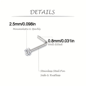 Pin de Nariz de acero inoxidable en forma de L de circón arcoíris de oro rosa de 2,5mm, venta al por mayor, anillo de Piercing de nariz para mujeres y hombres para boda - Product Image 4