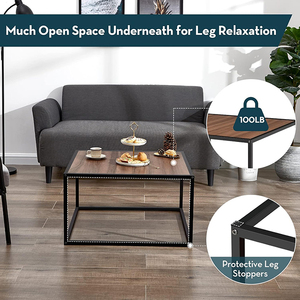 <span class=keywords><strong>Tavolino</strong></span> da Caffè Industriale in Legno all'Ingrosso, Facile da Montare, Quadrato, Basso, per Soggiorno con Struttura in Metallo Nero - Product Image 3