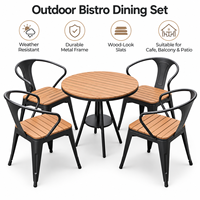 Ensemble de loisirs d'extérieur avec table ronde et 4 chaises, structure métallique, aspect bois, ensemble de patio à lattes pour balcon, jardin, café