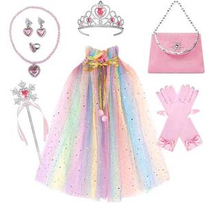 Ensemble de déguisement de princesse des neiges MS Ice Snow : cape, diadème, couronne, baguette magique, collier, boucles d'oreilles, bague, sac et gants pour fille - Product Image 3