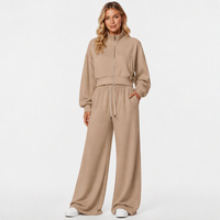 Ensemble de survêtement imprimé respirant pour femme : veste zippée et pantalon de jogging à jambes larges, coupe décontractée et élastique