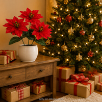 Enkelvoudige stam Kerst Poinsettia DIY krans guirlande boomdecoratie voor thuis hotel feestdagen groothandel