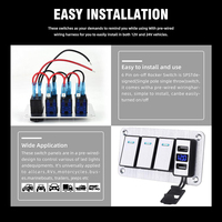 Panneau de commutateur à bascule 4 gang robuste 4,8A Voltmètre Chargeur USB pour voiture 12V/24V Étanche en aluminium pour bateau, camion, camping-car