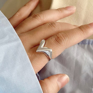 V Shaped Heart <b>Ring</b> S925 Sterling <b>Silver</b> Open Adjustable Unisex Fashion Jewelry Gift - Product Image 3