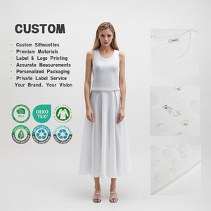 Chaleco de punto sin mangas con cuello redondo blanco personalizado, top de punto acanalado con cuentas de Tencel al por mayor para mujer - Product Image 1
