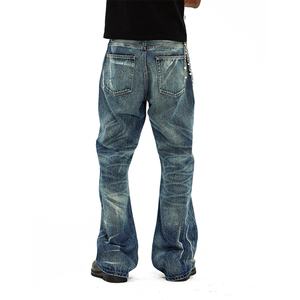 Wholesale Blue Baggy <b>Flared</b> <b>Jeans</b> for Men Dirty Wash Slim Fit <b>Vintage</b> Denim Pants Trousers Streetwear Men's <b>Jeans</b> - Product Image 4