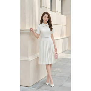 พร้อมส่ง ชุดเดรสทำงานสีขาวสำหรับผู้หญิง ชุดเดรสยาวปานกลางสำหรับสาวออฟฟิศ บริการ OEM ODM จากโรงงานโดยตรง - Product Image 1