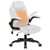 Chaise de bureau ergonomique de direction en cuir PU, accoudoirs relevables rembourrés, support lombaire réglable, inclinaison manuelle, base en nylon avec verrouillage.